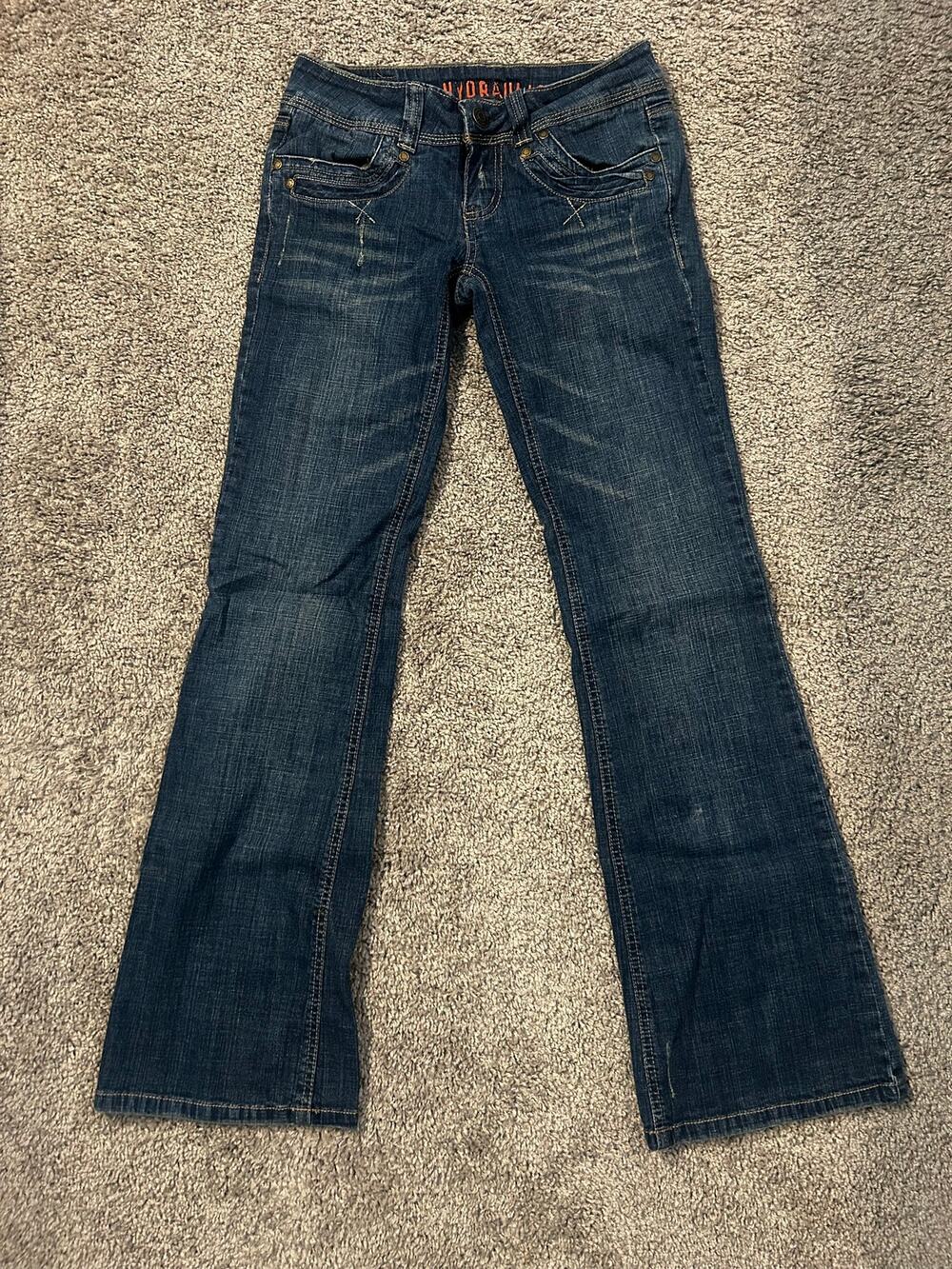 Y2k Hydraulic dark blue low-rise stretch bootcut denim jeans Size 3/4